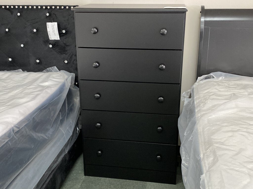 Promo Black NEW 5 Drawer Chest 27x15x48 (195-05)