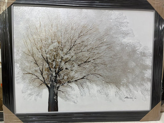 77635 (8456-8) NEW Framed Painting Winter Silver Tree 56x44