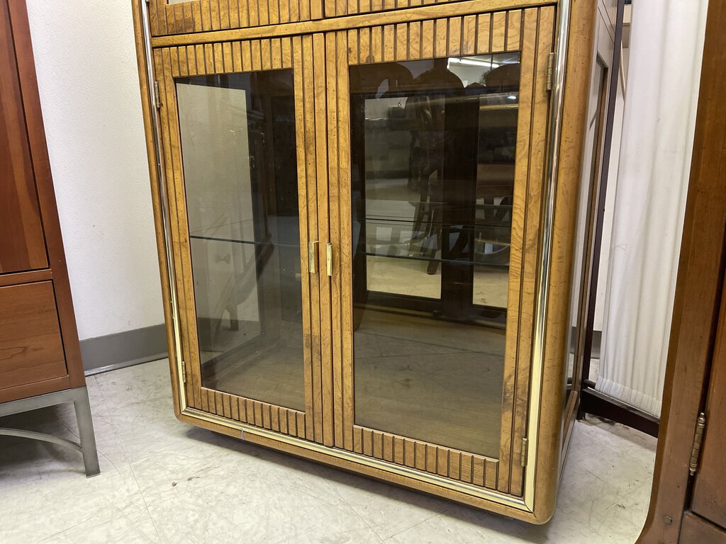 79701 (8441-10) Vintage Burl Wood Curio Cabinet 31x16x75