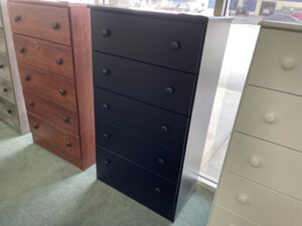 Promo Black NEW 5 Drawer Chest 27x15x48 (195-05)