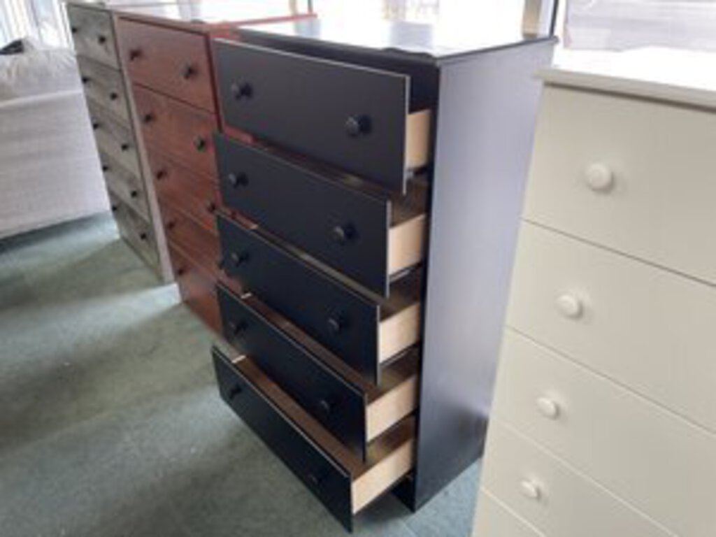 Promo Black NEW 5 Drawer Chest 27x15x48 (195-05)