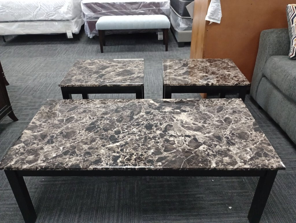 Stafford NEW 3pc Table Set Black Marble 47x24x16; 21x19x19 (728263)