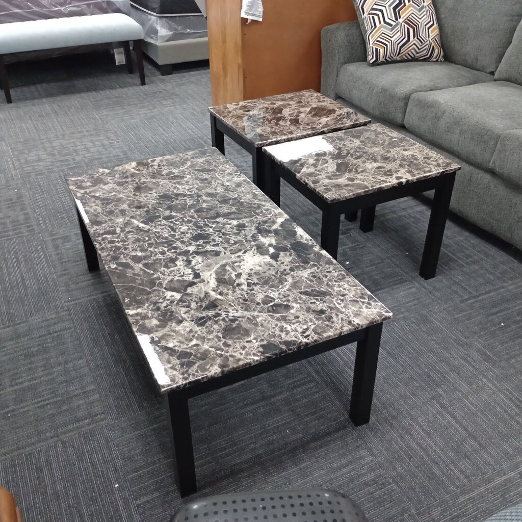 Stafford NEW 3pc Table Set Black Marble 47x24x16; 21x19x19 (728263)