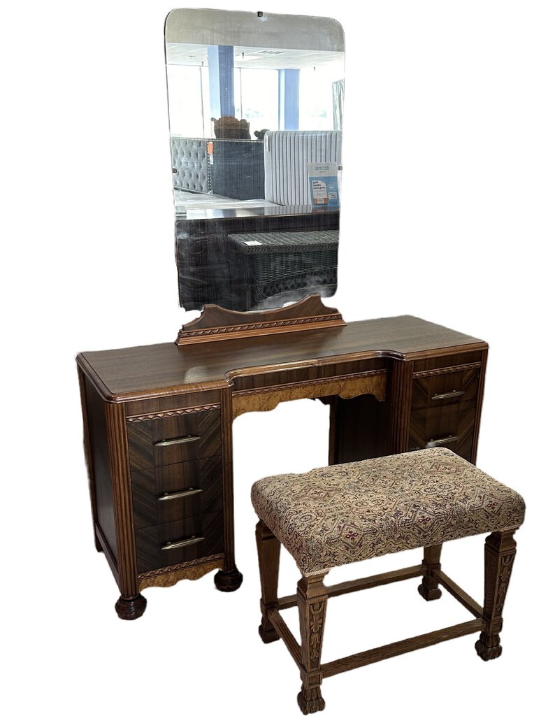 81255 (8481-10) Vintage Art Deco Vanity w/Mirror 48x17x26-62