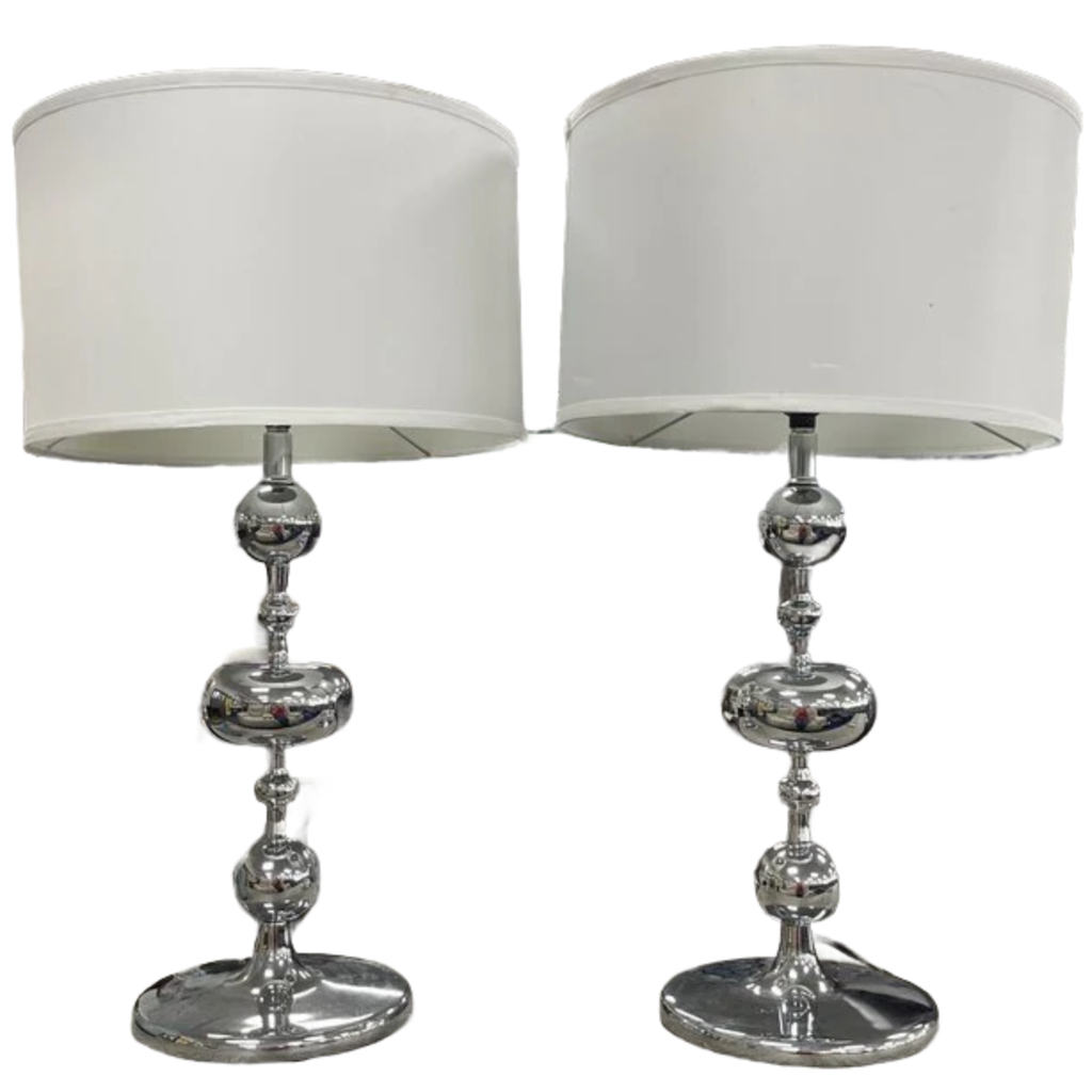 76409 (8071-14) Pair of Silver Metal 28in Table Lamps