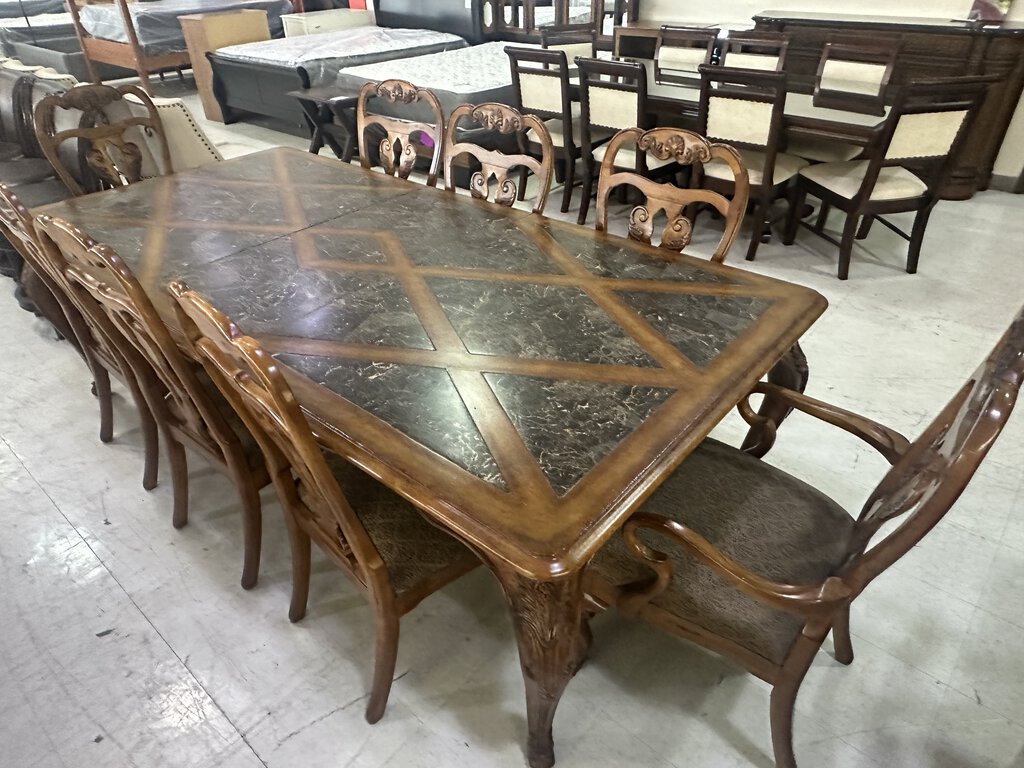 81440 (8493-1) Maitland-Smith Formal Dining Table w/8 Hickory White Chairs 48x78-98x30