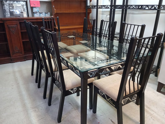 81535 (8499-2) Custom Metal & Glass 9pc Dining 42x84x31