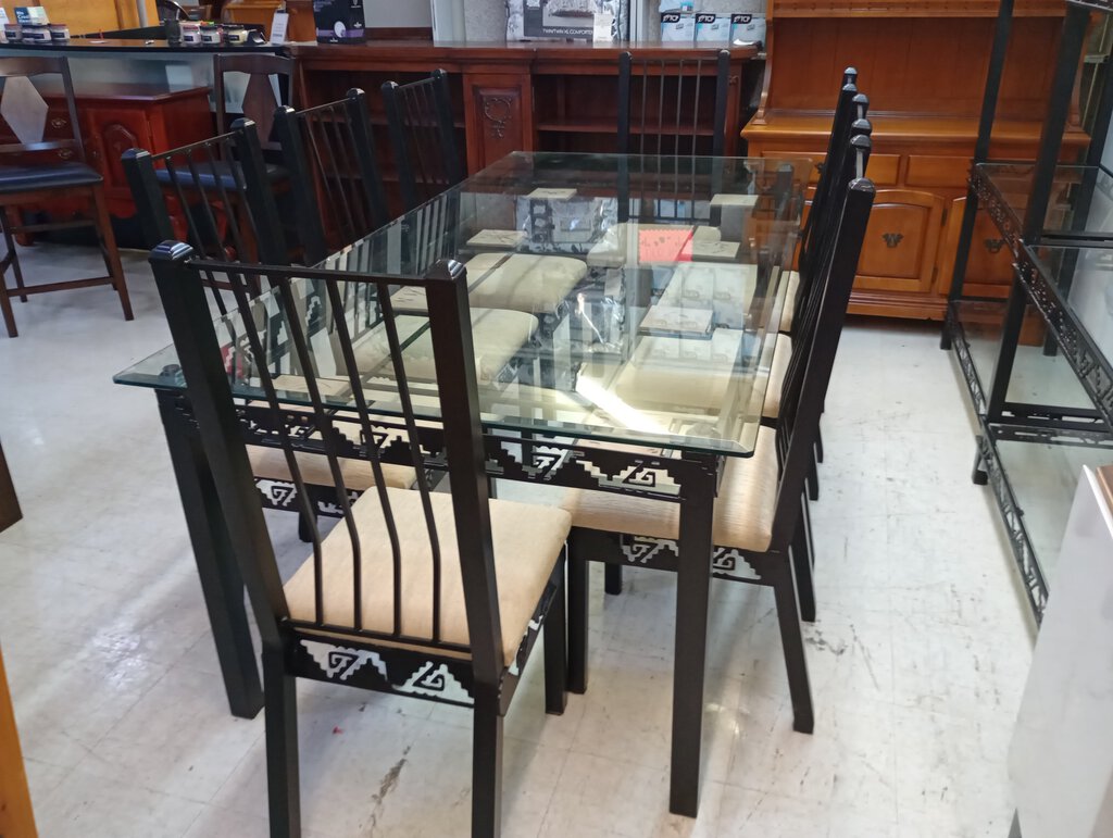 81535 (8499-2) Custom Metal & Glass 9pc Dining 42x84x31