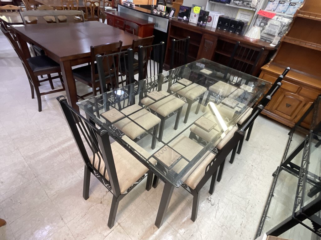 81535 (8499-2) Custom Metal & Glass 9pc Dining 42x84x31