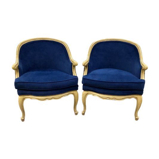 81752 - Pair French Provencial Blue Velvet Chairs 24x24x29