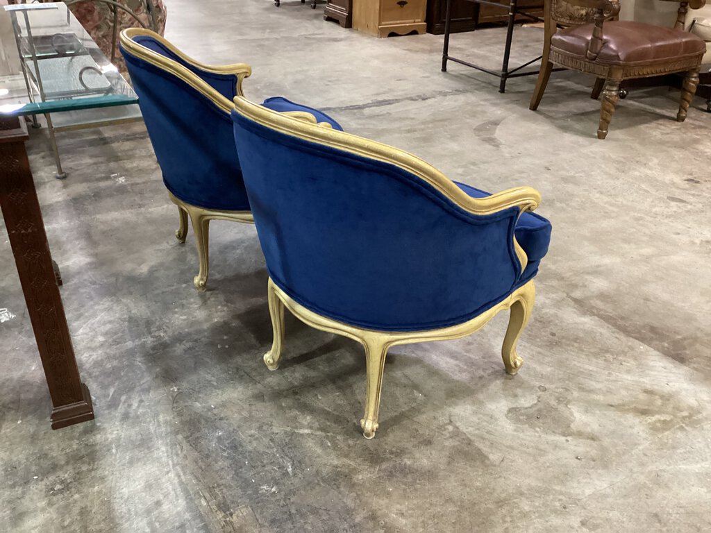 81752 - Pair French Provencial Blue Velvet Chairs 24x24x29