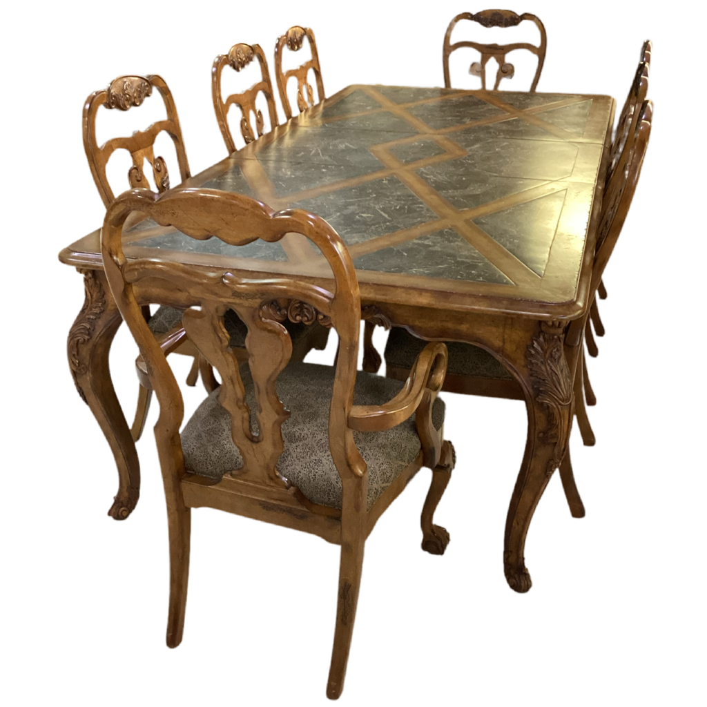 81440 (8493-1) Maitland-Smith Formal Dining Table w/8 Hickory White Chairs 48x78-98x30