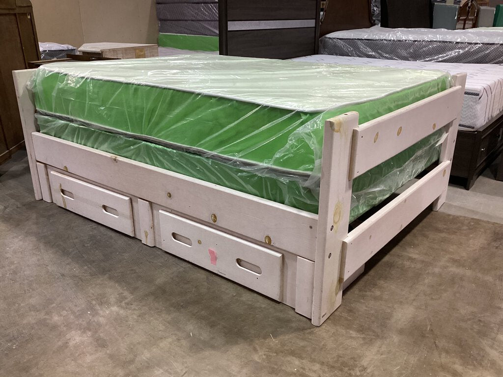 81805 - Whitewashed Full Size Bed Frame w/Drawers 57x78x30