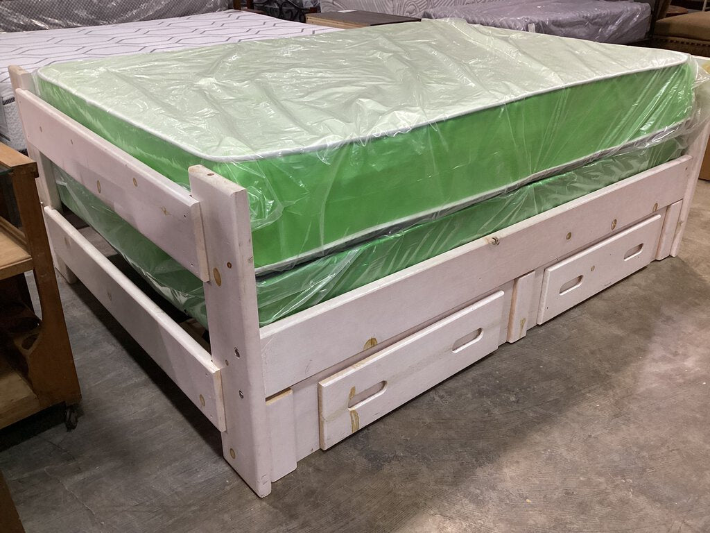 81805 - Whitewashed Full Size Bed Frame w/Drawers 57x78x30