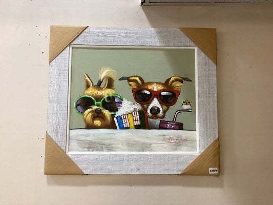 81994 - Framed Painting 30x26 Puppies in Sunglasses