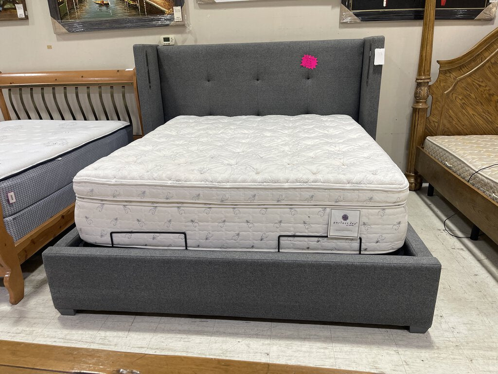 81305 (8484-10) Cal King Box Tufted Buttonless Upholstered Smart Bed Frame 80x95x58