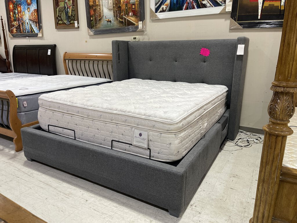 81305 (8484-10) Cal King Box Tufted Buttonless Upholstered Smart Bed Frame 80x95x58