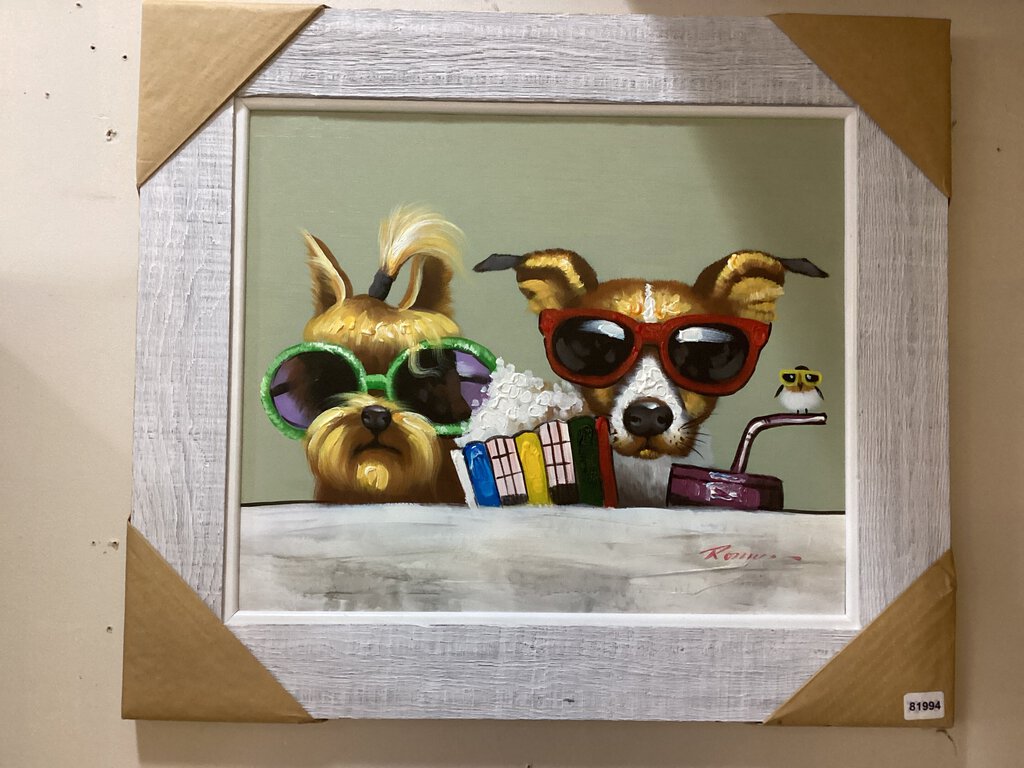 81994 - Framed Painting 30x26 Puppies in Sunglasses