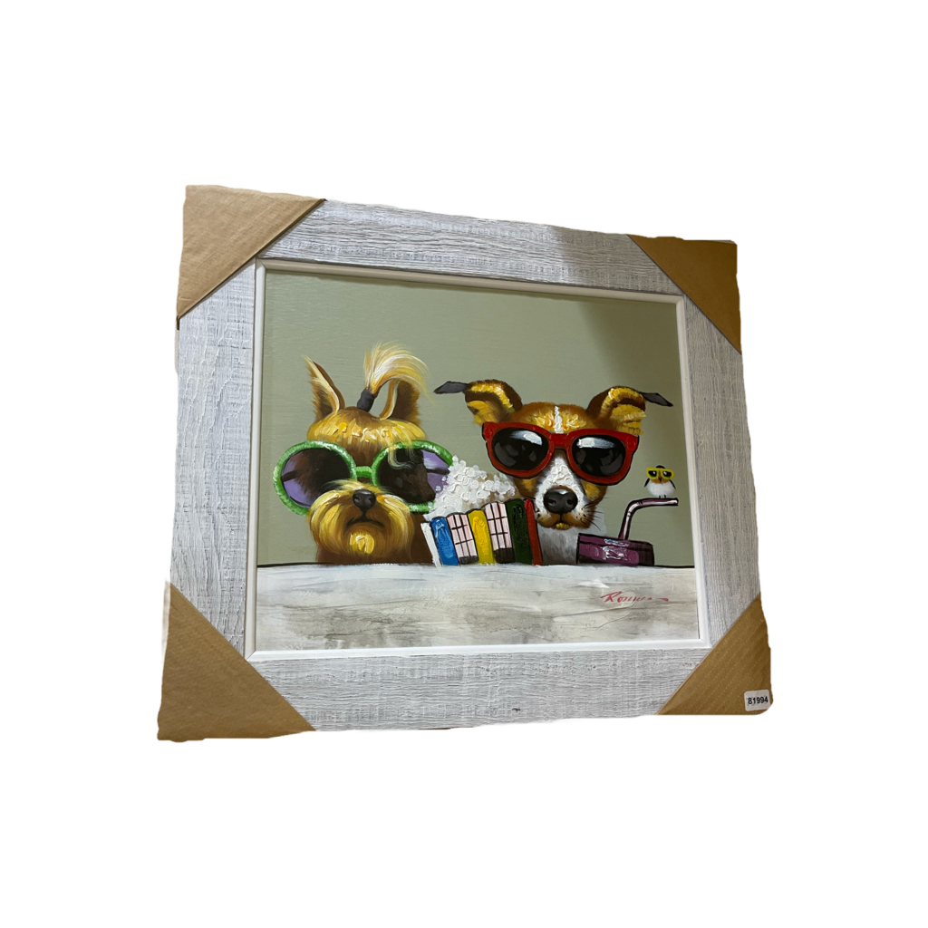 81994 - Framed Painting 30x26 Puppies in Sunglasses