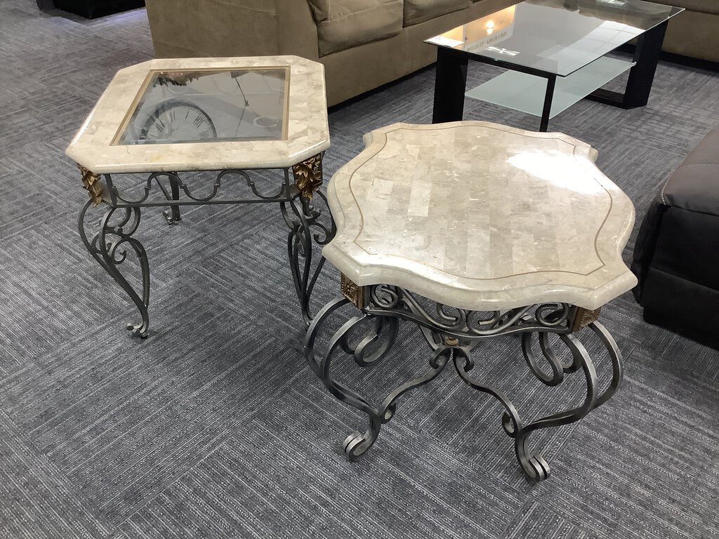 82208 - Pair Of Marble Top End Tables 28x24x23