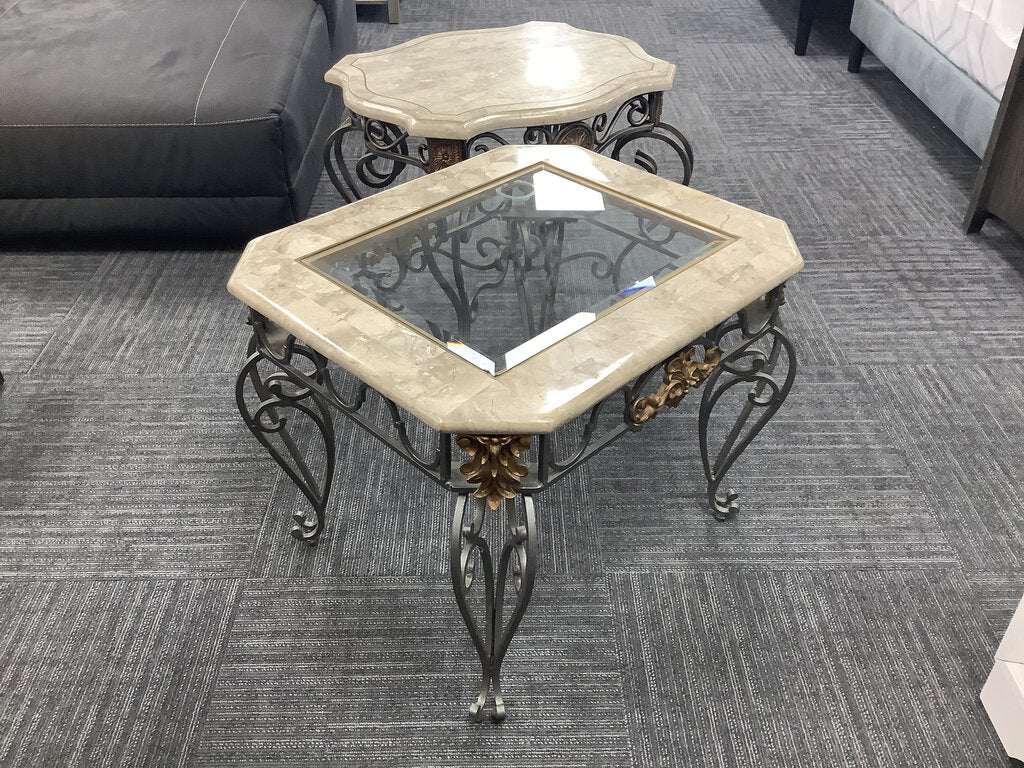 82208 - Pair Of Marble Top End Tables 28x24x23