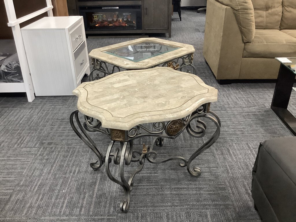 82208 - Pair Of Marble Top End Tables 28x24x23