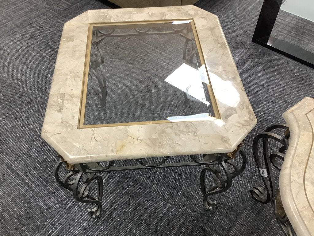 82208 - Pair Of Marble Top End Tables 28x24x23