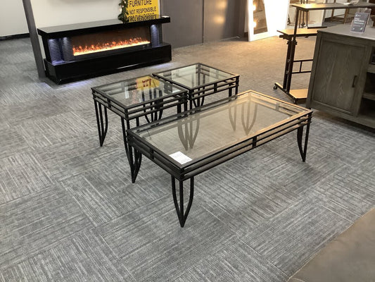 82167 - Metal & Glass 3pc Coffee & End Tables CT 48x24x17 ET 22x22x21