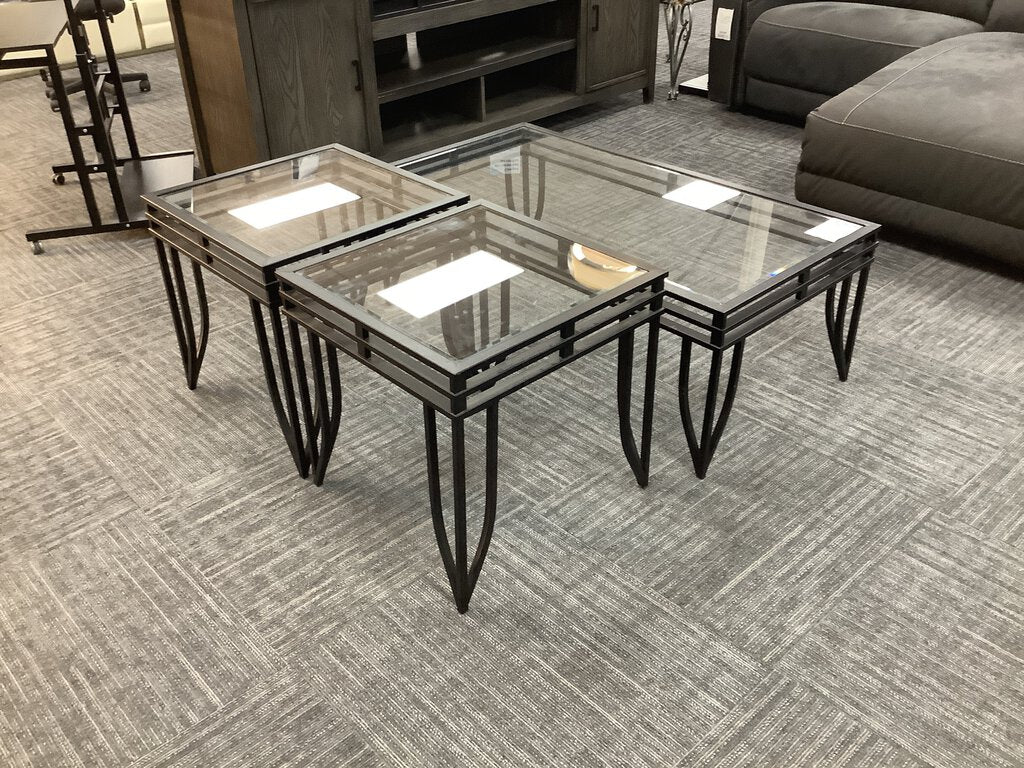 82167 - Metal & Glass 3pc Coffee & End Tables CT 48x24x17 ET 22x22x21