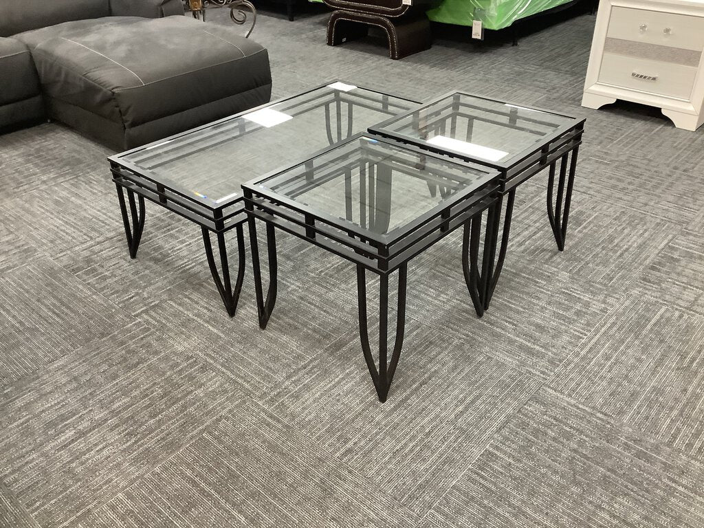 82167 - Metal & Glass 3pc Coffee & End Tables CT 48x24x17 ET 22x22x21