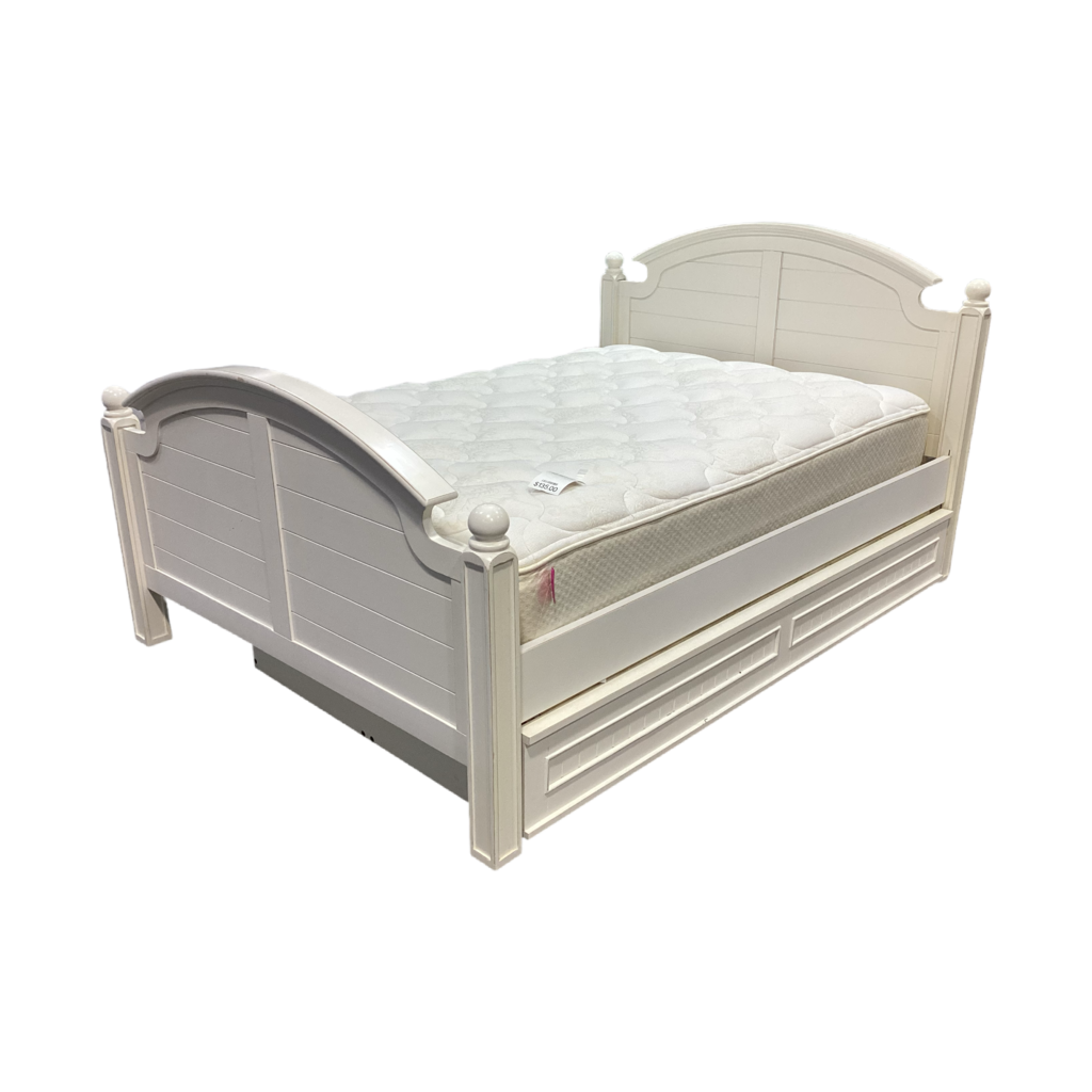 82298 - White Full Size Bed Frame w/Twin Trundle 58x81x44; 41x75x10