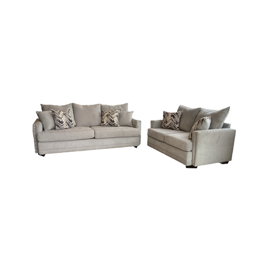 83200 (8528-8) Gray Studded Sofa and Loveseat 91/65x38x30