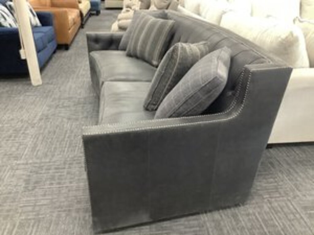 76961 - Bernhardt Candice Gray Leather Sofa 95x40x35