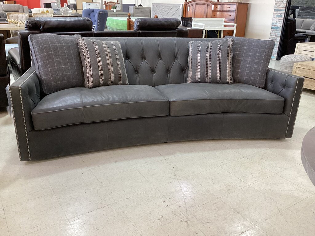 76961 - Bernhardt Candice Gray Leather Sofa 95x40x35