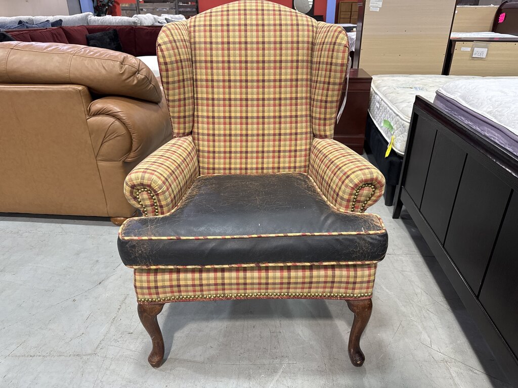 83398 - Plaid Wingback Chair 31x27x43