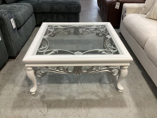 83448 - Wrought Iron & Wood Glass Top Cocktail Table 40x40x18