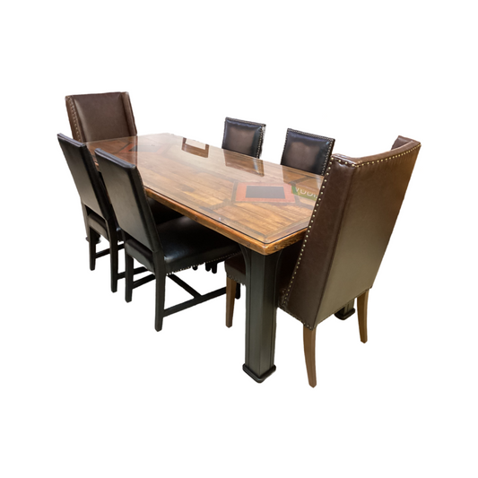 83514 - 7pc Rustic Dining w/Protective Glass Top 36x84x31