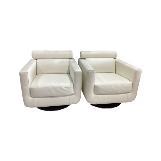 83705-06 - Pair of Natuzzi Suad Leather Swivel Chairs 30x32x29
