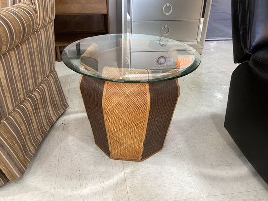 83694 - Glass Top Basket Side Table 24x24x20