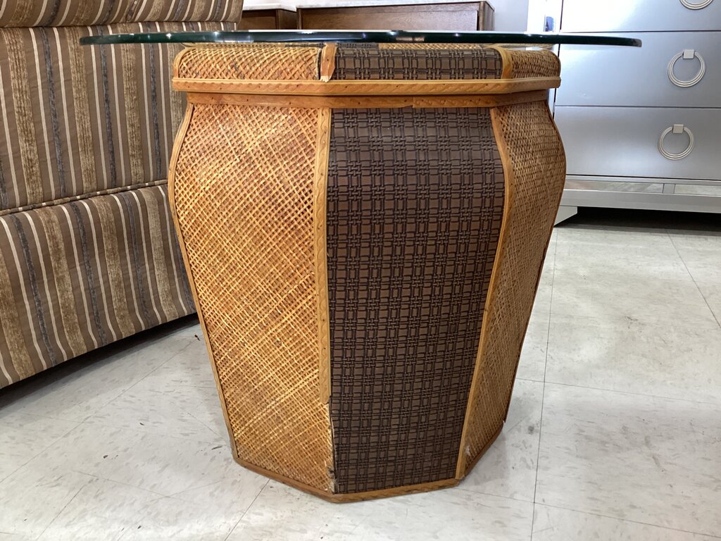 83694 - Glass Top Basket Side Table 24x24x20