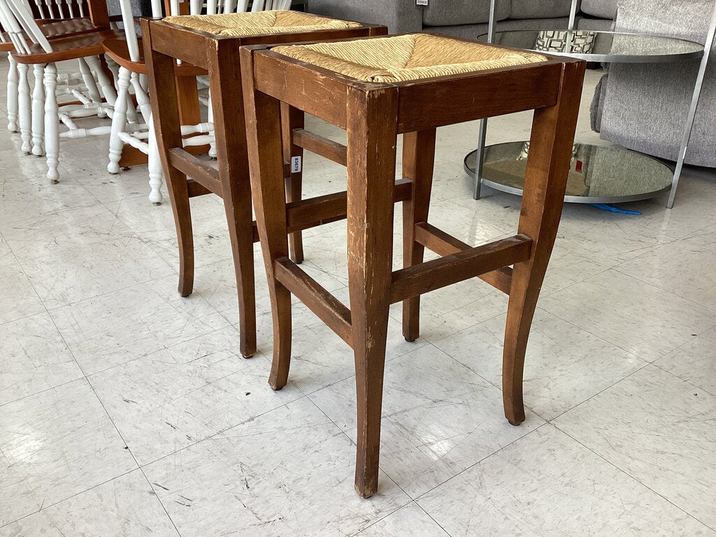 83679 - Pair of Rush Seat Bar Stools 14x14x24