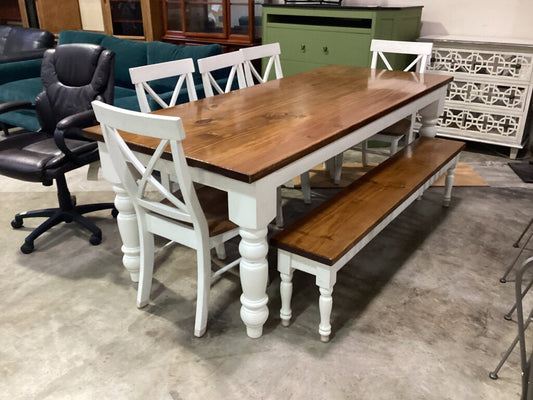 83839 - James & James Customized 7pc Farmhouse Dining Set 84x35x30