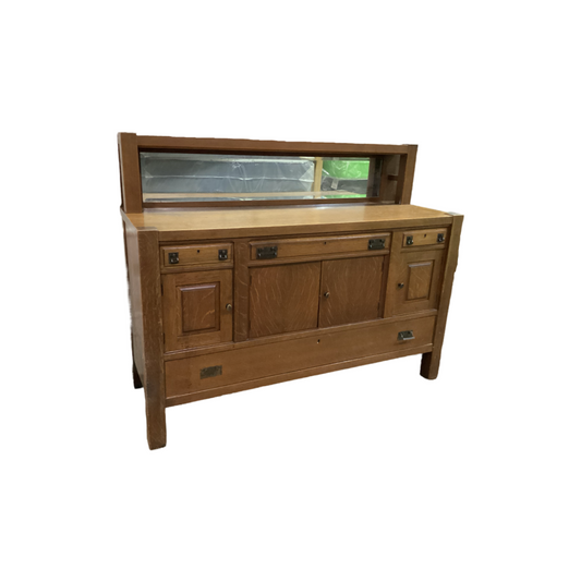 83858 - Vintage Tiger Oak Sideboard Buffet 66x24x39/58