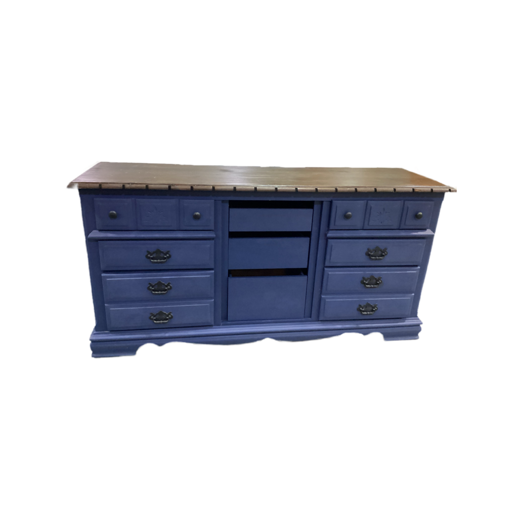 83908 (8442-30) Athens Wood 9 Drawer Blue Dresser 64x18x32