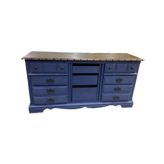 83908 (8442-30) Athens Wood 9 Drawer Blue Dresser 64x18x32