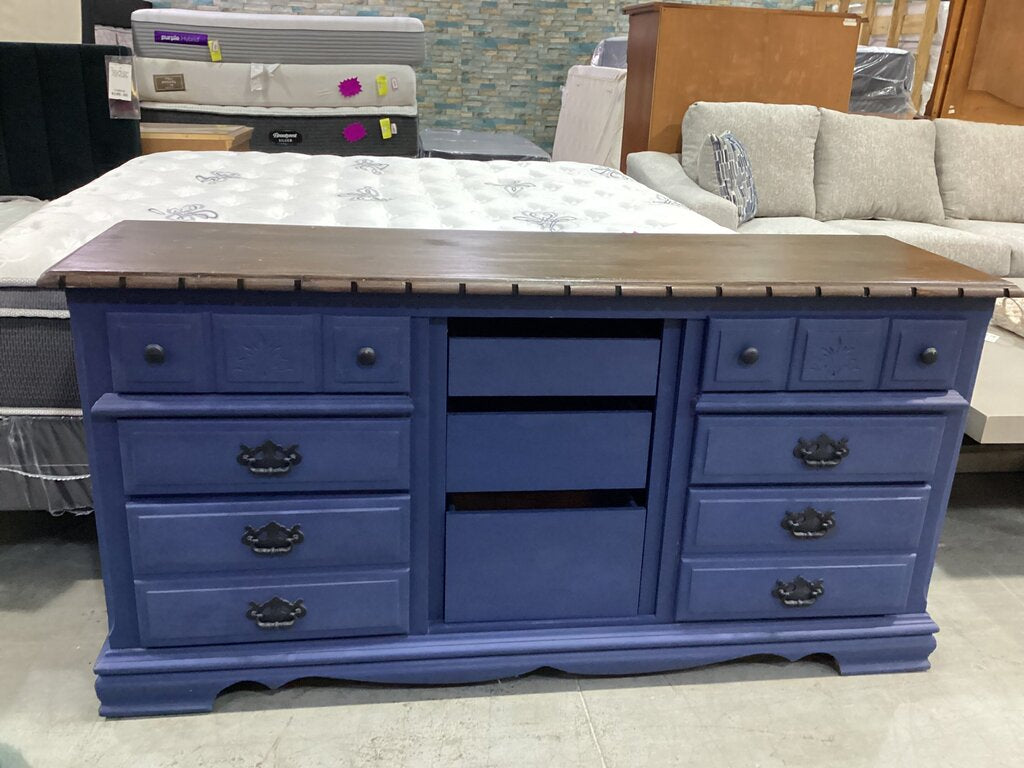 83908 (8442-30) Athens Wood 9 Drawer Blue Dresser 64x18x32