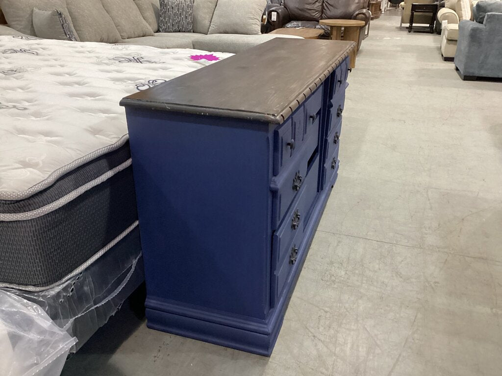 83908 (8442-30) Athens Wood 9 Drawer Blue Dresser 64x18x32