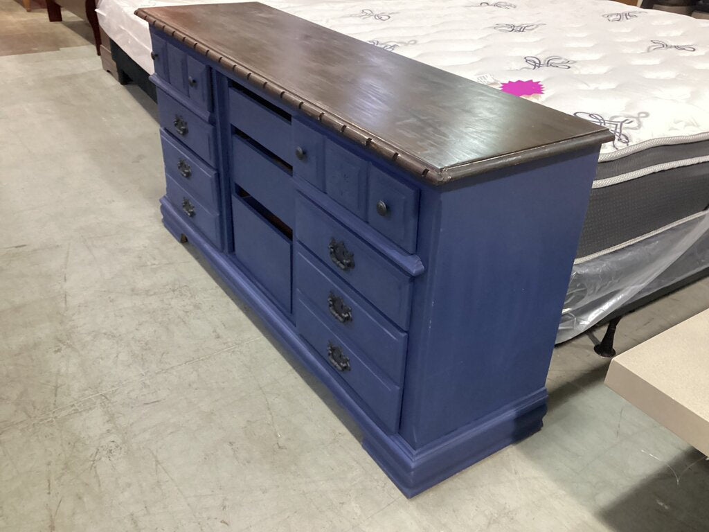 83908 (8442-30) Athens Wood 9 Drawer Blue Dresser 64x18x32