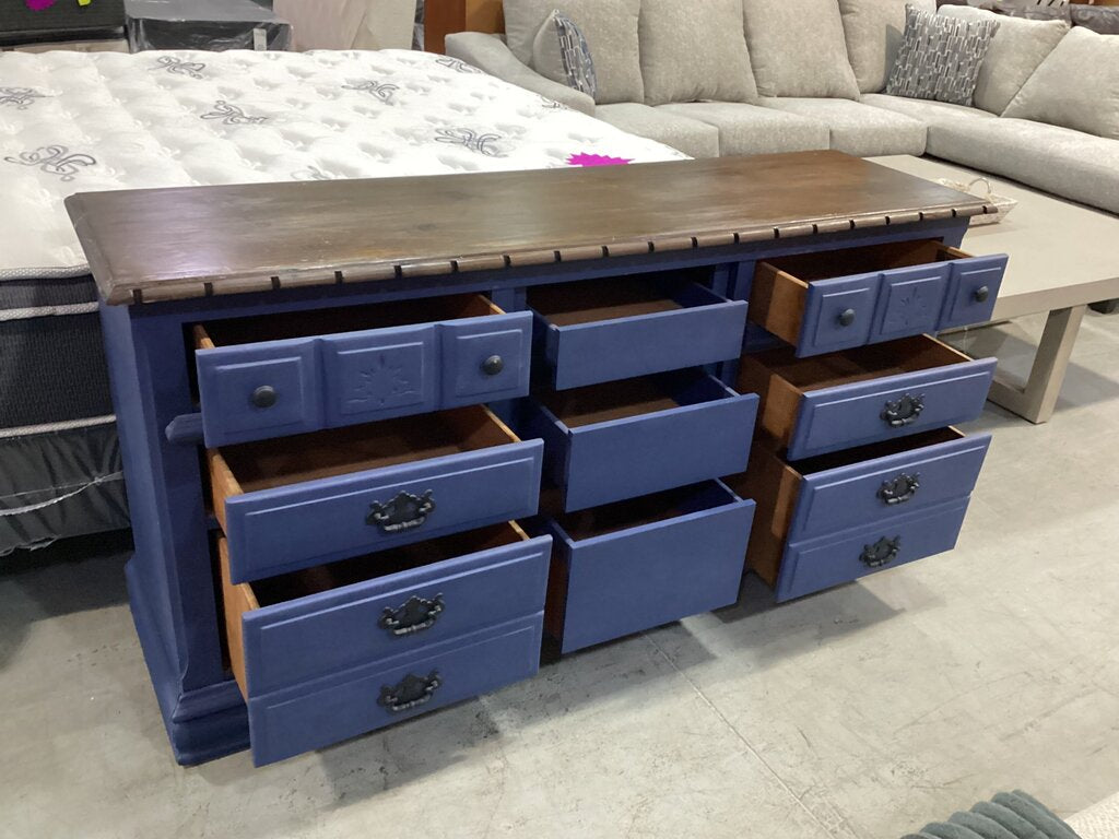 83908 (8442-30) Athens Wood 9 Drawer Blue Dresser 64x18x32