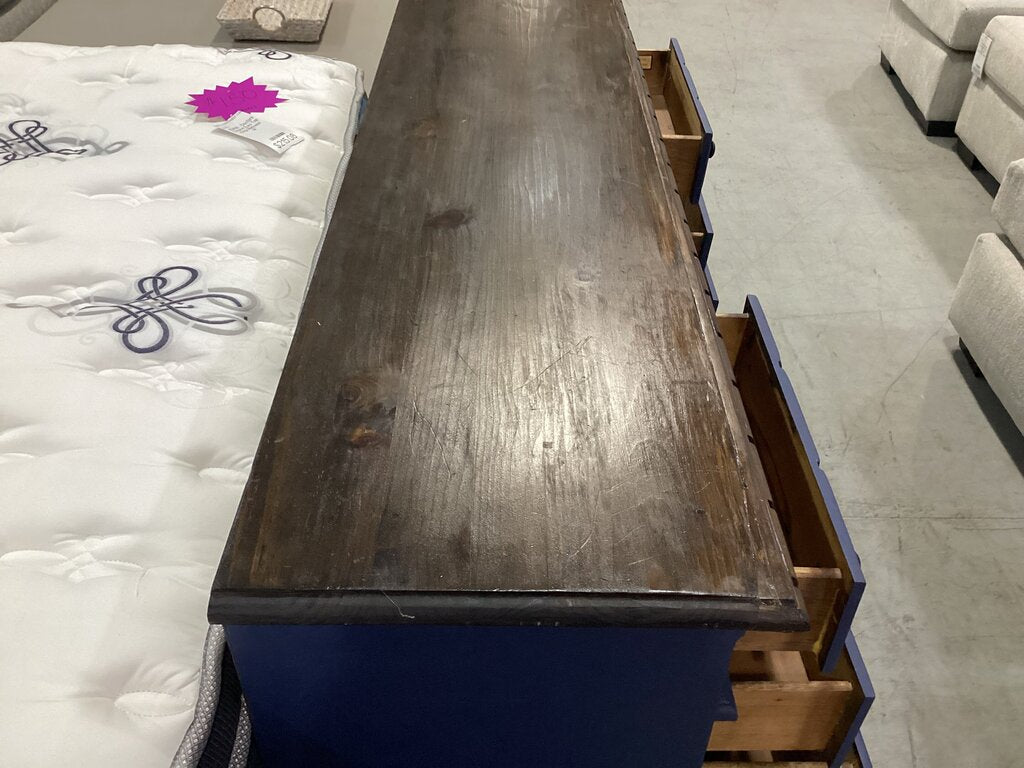 83908 (8442-30) Athens Wood 9 Drawer Blue Dresser 64x18x32